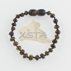 Amber teething bracelet baroque dark green raw